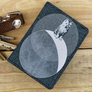 tarjetero de cuero kitty moon, tarjetero de visita, billetera minimalista, billetera compacta, billetera de bolsillo delantero, billetera de mujer, bolso