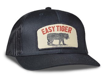 Easy Tiger Trucker Hat - Mesh & Cotton Blend Hat - Snap Back Hat, Mens Hat, Richardson 112 Style, Backerton Hat, Womens trucker hat