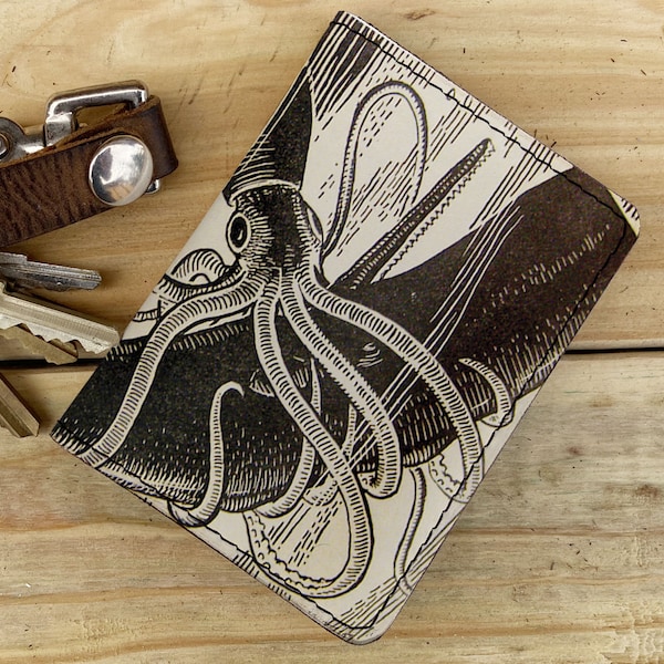 squid slim wallet, leather wallet, minimalist wallet, compact wallet, front pocket wallet, business card holder, womens wallet, small wallet