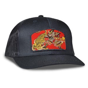 Samurai Dragon Trucker Hat: Embroidered Felt Patch, Snapback