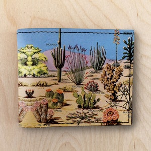 desert cactus leather wallet, mini wallet, minimalist wallet, bifold wallet, compact wallet, front pocket wallet, womens wallet, purse