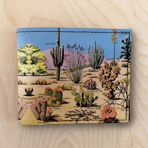 billetera de cuero de cactus del desierto, mini billetera, billetera minimalista, billetera bifold, billetera compacta, billetera de bolsillo delantero, billetera de mujer, bolso