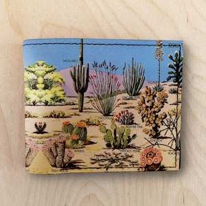 desert cactus leather wallet, mini wallet, minimalist wallet, bifold wallet, compact wallet, front pocket wallet, womens wallet, purse