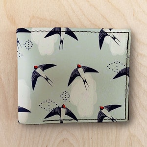 cartera de cuero de árboles de pájaros, mini billetera, billetera minimalista, billetera bifold, billetera compacta, billetera de bolsillo delantero, billetera de mujer, billetera de bolso