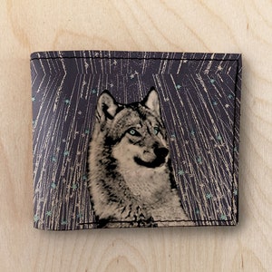billetera de cuero de lobo estrella, mini billetera, billetera minimalista, billetera bifold, billetera compacta, billetera de bolsillo delantero, billetera de mujer, billetera de bolso