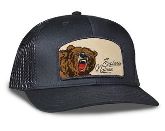 Explore Nature Bear Trucker Hat – Embroidered Patch, Snapback