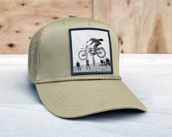 Motorcycle Trucker Hat - Mesh & Cotton Blend Trucker Hat - Snap Back Rope Hat - Mens Hat, Womens Hat, Snap back Hat, Trucker Cap, Rope Hat
