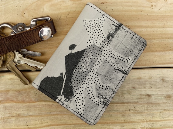 Leather Slim Wallet: Handmade Minimalist Card Holder Desert Fox Print