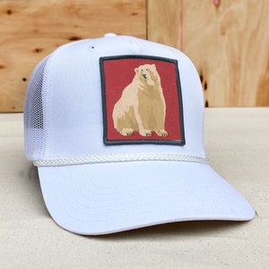 Polar Bear Trucker Hat - Mesh & Cotton Blend Trucker Hat - Snap Back Rope Hat - Mens Hat, Womens Hat, Snap back Hat, Trucker Cap, Rope Hat