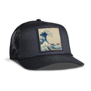 Great Wave Trucker Hat - Mesh & Cotton Blend Trucker Hat - Snap Back Rope Hat - Mens Hat, Womens Hat, Snap back Hat, Trucker Cap, Rope Hat