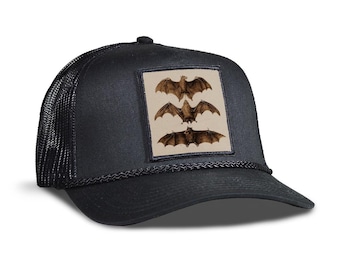 Bat Trucker Hat - Mesh Cotton Blend Trucker Hat - Snap Back Rope Hat - Mens Hat, Womens Hat, Snap back Hat, Trucker Cap, Rope Hat