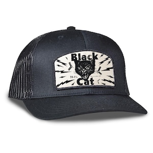 Black Cat Patch Trucker Hat - Embroidered Felt, USA Made