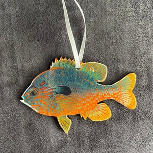 LONGEAR SUNFISH Acrylic Christmas Fish Ornament | BLUEGILL | Fly Fishing | Fisherman Gift... Illustration © Joseph Tomelleri