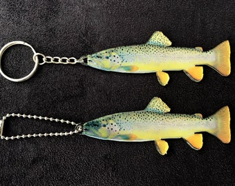 Brown Trout Rainbow Keyring Vintage Pewter Trout Fishing Anglers Gift Presents 