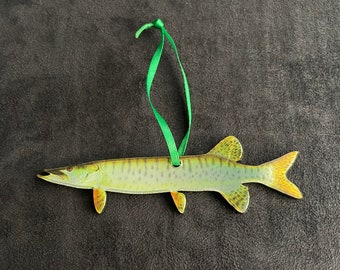 MUSKELLUNGE Acrylic Christmas Fish Ornament | MUSKIE | Fly Fishing | Fisherman Gift... Illustration © Joseph Tomelleri