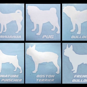Decal DOG BREEDS... Chihuahua, Pug, Bulldog, Miniature Pinscher, Boston Terrier, French Bulldog... Free Shipping