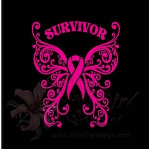 CANCER BUTTERFLY © Decal, Survivor, Fighter, Breast Cancer, Ribbon Sticker... You Choose Color & Text... Free Shipping!!