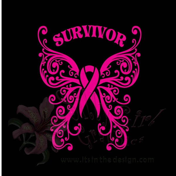 CANCER BUTTERFLY © Decal, Survivor, Fighter, Breast Cancer, Ribbon Sticker... You Choose Color & Text... Free Shipping!!