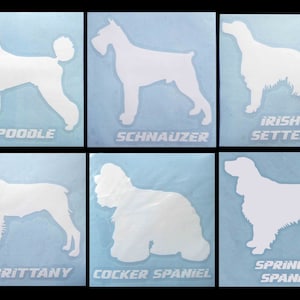 Decal DOG BREEDS... Poodle, Schnauzer, Irish Setter, Brittany, Cocker Spaniel, Springer Spaniel... Free Shipping