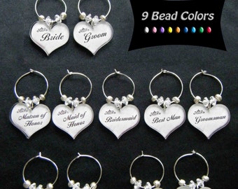 Wine Charms WEDDING PARTY Set of 6... You Choose