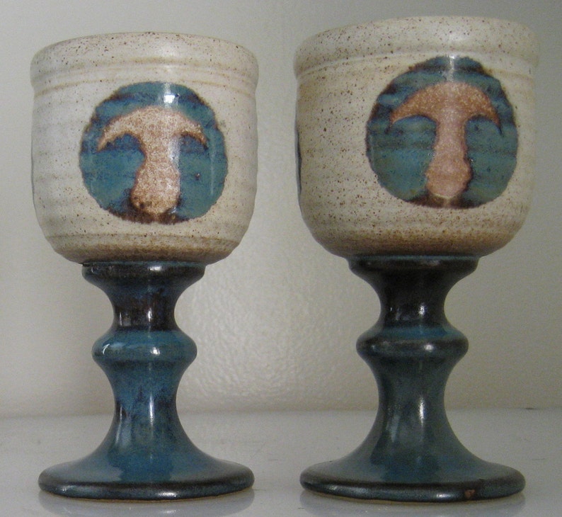 Laugharne Pottery Wales. 2 Teal & Wheat Ceramic Chalices Each Etsy