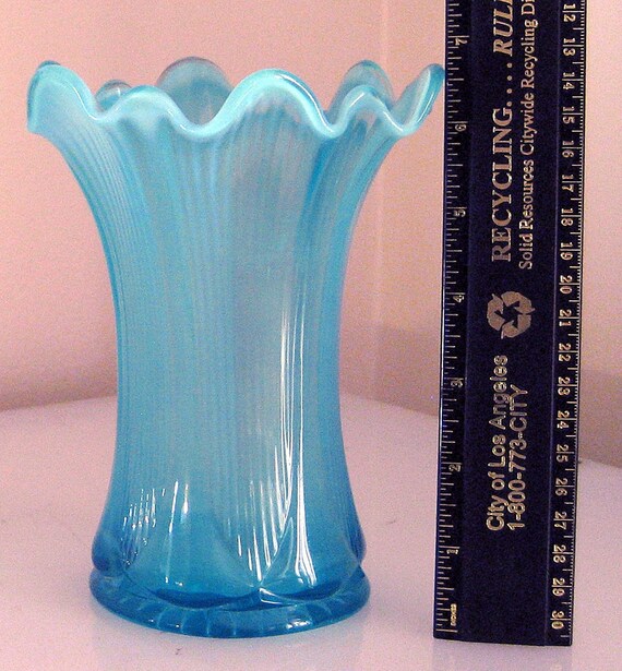 Vintage Jefferson Blue Opalescent Swung Vase Scalloped Rim Etsy