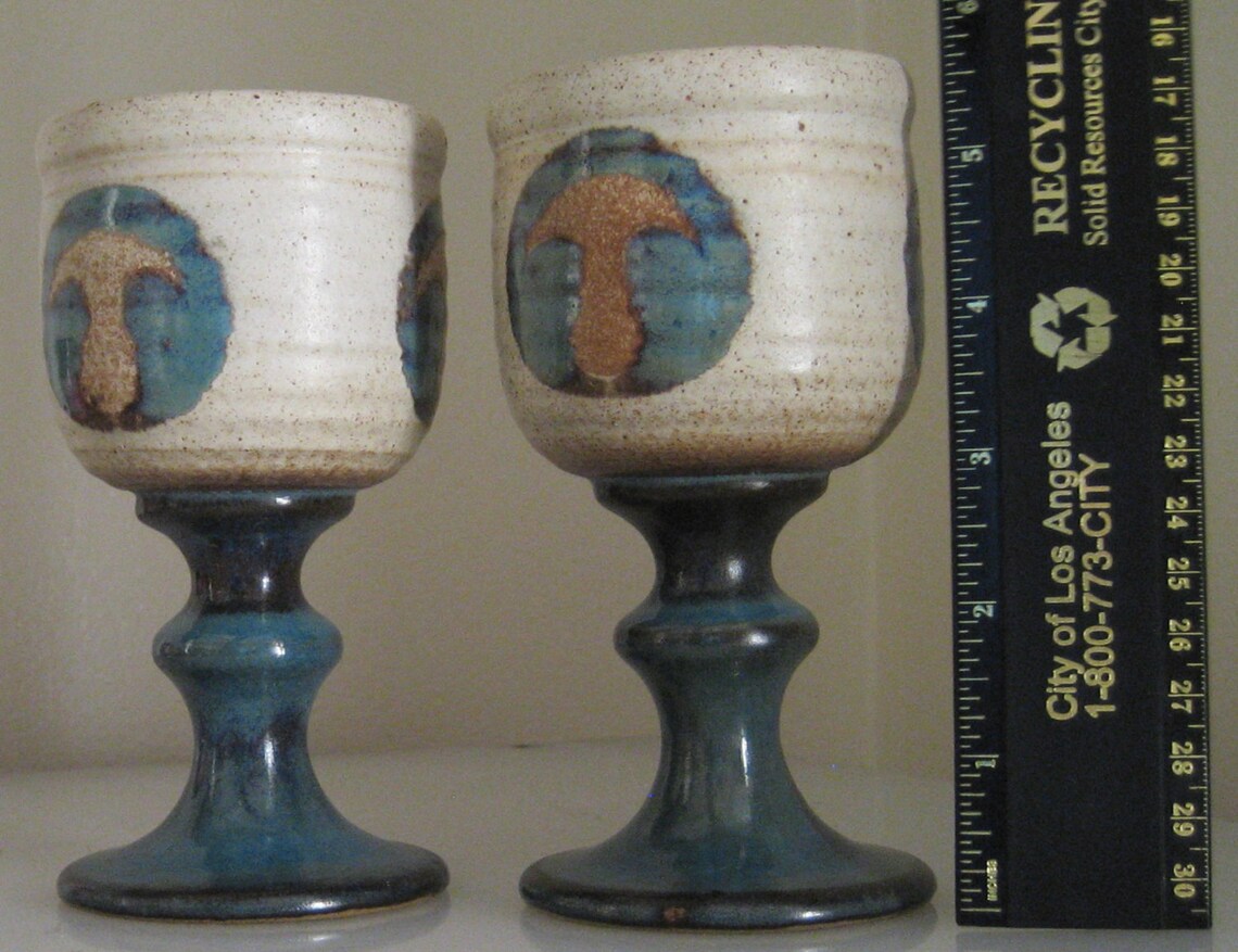 Laugharne Pottery Wales. 2 Teal & Wheat Ceramic Chalices Each Etsy