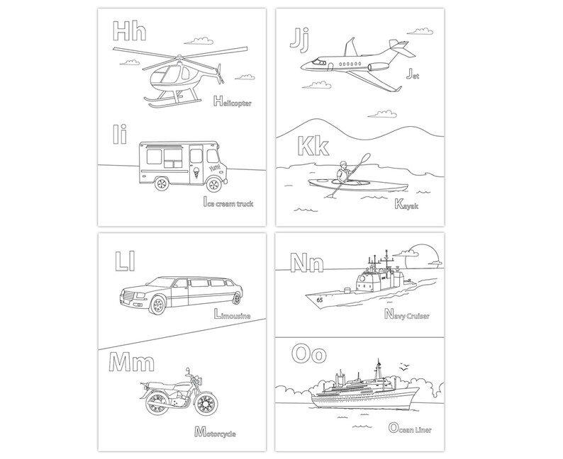 Printable Alphabet Coloring Pages Transportation Alphabet Etsy