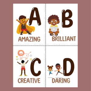 A-Z positieve affirmatie flitskaarten - Black Boy Joy | Zwarte meisjesmagie