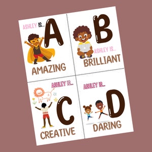 Tarjetas flash de afirmación positiva A-Z PERSONALIZADAS - Black Boy Joy / Black Girl Magic * Personalizado