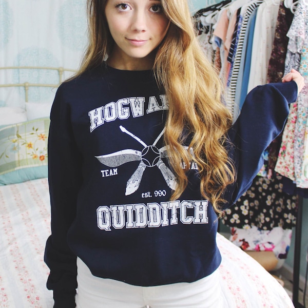 Large - Quidditch Sweatshirt Team Captain Navy Blue Unisex