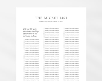 Bucket List Template, Printable Bucket List Edit on Canva, Instant Download Wall Art Travel Bucket List Tracker Custom, Modern Minimal Art