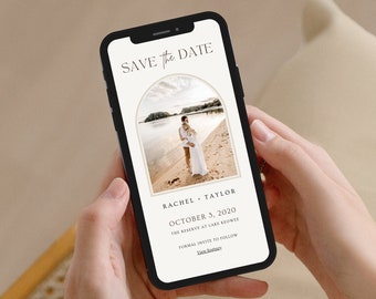 Save the Date Mobile Einladung Vorlage, bearbeitbar auf Canva, druckbar bearbeitbar, Strand Boho Einladung Digitale Vorlage Digital für Gäste
