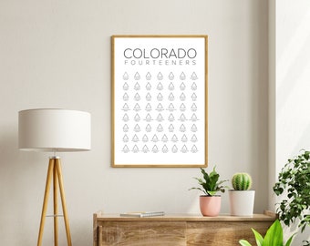 Colorado Fourteeners Scratch Map, Fillable, 14ers Mountain Hiking Trail Wall Art Digital Download, Digital Wall Art, Printable, Gift