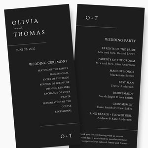 Modern Black Wedding Program, Canva Template, Editable Wedding Itinerary, Digital Download Wedding Program, Wedding Brochure Playbill