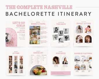 Nashville Bachelorette Itinerary Digital Template | Complete Bachelorette Planner | Edit on Canva | Customizable, Pink, Modern, Yeehaw