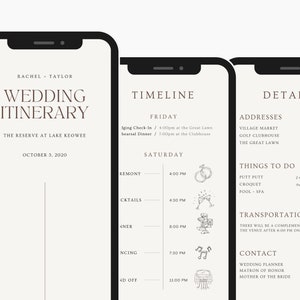 Mobile Wedding Itinerary Template Modern Minimal Classic for Guests, Editable on Canva, Printable, Wedding Planner Digital Template Download image 1