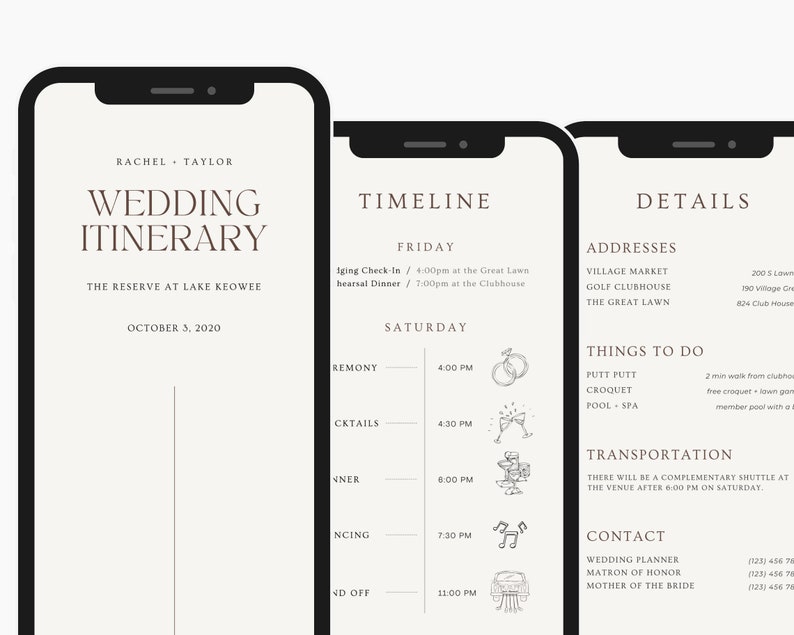 Mobile Wedding Itinerary Template Modern Minimal Classic for Guests, Editable on Canva, Printable, Wedding Planner Digital Template Download image 1