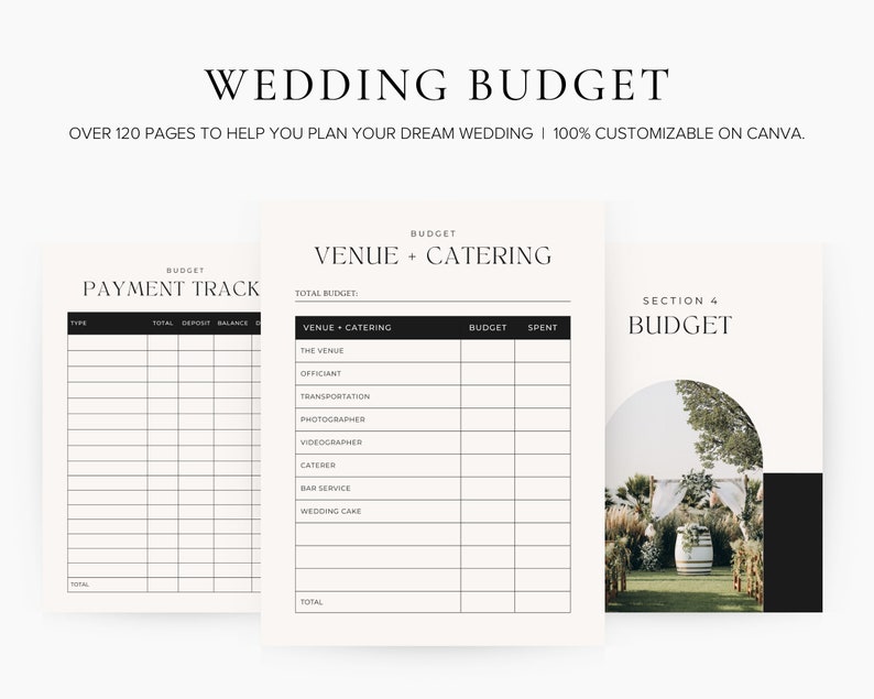 120 Page Wedding Planner Printable Download Canva Template, Complete Digital Template Printable Editable Digital Download Wedding Itinerary image 3