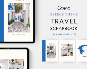 Digitale Reise Scrapbook Vorlage, druckbare Reise Fotoalbum, Urlaub Fotografie Journal | Bearbeiten auf Canva | Modern | GRIECHENLAND THEMA