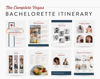 Bachelorette Itinerary Digital Template | Complete Planner | Edit on Canva | Customizable for Mobile, Desktop, Classic Vegas Themed
