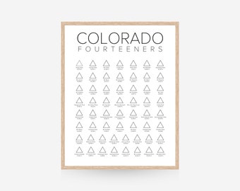 Colorado Fourteeners Rubbelkarte, befüllbar, 14ers Bergwanderweg Wandkunst, digitaler Download, digitale Wandkunst, printable, Geschenk