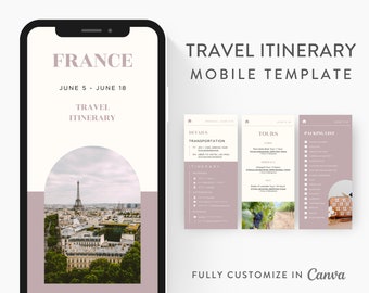Reiseroute Mobile Vorlage Modern Minimal Classic, bearbeitbar auf Canva, druckbar, digitaler Vorlagen-Download, Reiseführer Frankreich