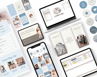 Ultimate Greek Life Digital Template Bundle | BLUE, Editable on Canva + Google Sheets, Digital Template Download, Sorority Templates
