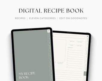 Digital Recipe Book Template for iPad & Tablet, Minimal Modern Recipe Journal, Recipe Log, Recipe Planner for Goodnotes | SAGE GREEN