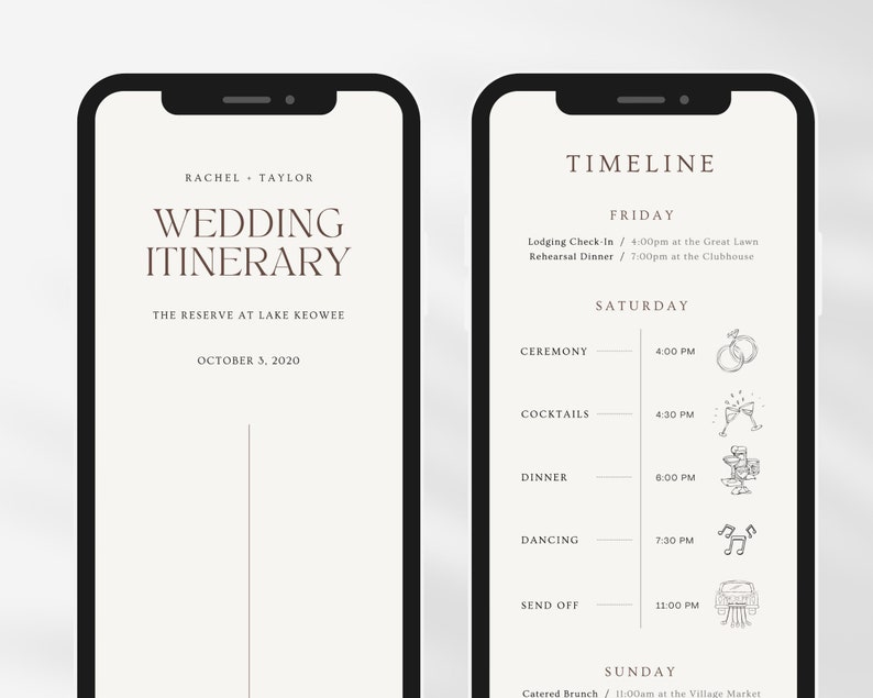 Mobile Wedding Itinerary Template Modern Minimal Classic for Guests, Editable on Canva, Printable, Wedding Planner Digital Template Download image 3