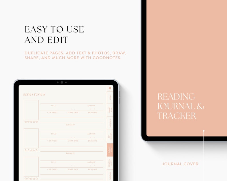 Digital Reading Journal Template for iPad & Tablet, Minimal Modern ...
