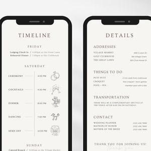 Mobile Wedding Itinerary Template Modern Minimal Classic for Guests, Editable on Canva, Printable, Wedding Planner Digital Template Download image 4