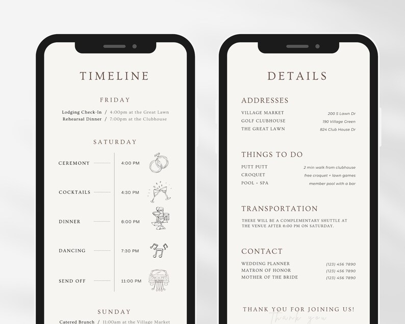 Mobile Wedding Itinerary Template Modern Minimal Classic for Guests, Editable on Canva, Printable, Wedding Planner Digital Template Download image 4