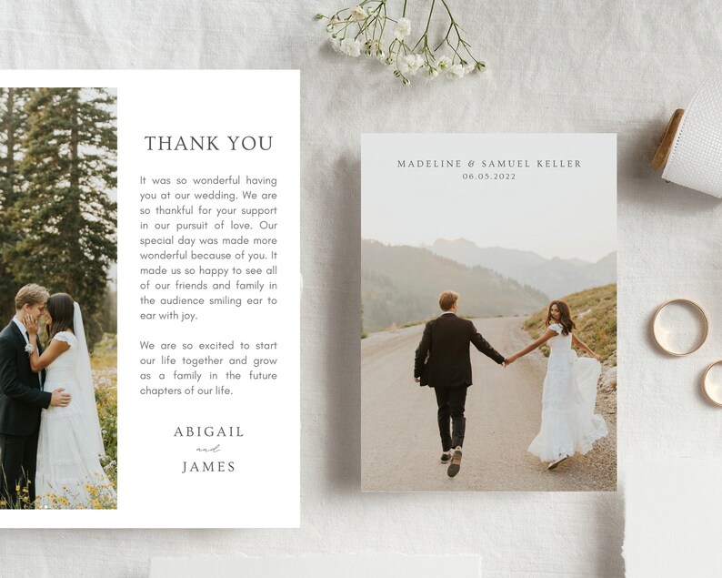 Wedding Thank You Card Template Modern Vertical Edit on - Etsy
